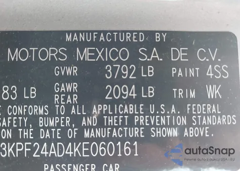 2019 Kia Forte Lxs from USA, damaged, VIN 3KPF24AD4KE060161